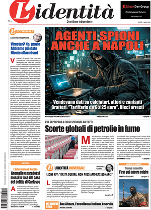Prima pagina L'Identità di oggi - Quotidiano nazionale