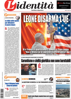 Prima pagina L'Identità di oggi - Quotidiano nazionale