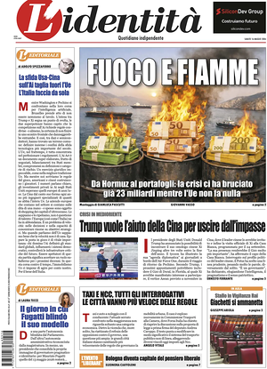 Prima pagina L'Identità di oggi - Quotidiano nazionale