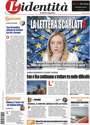 Prima pagina L'Identità di oggi - Quotidiano nazionale