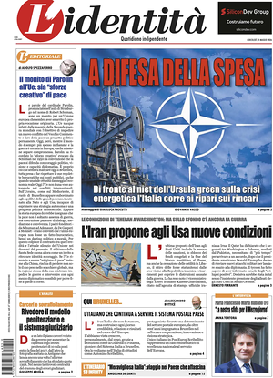 Prima pagina L'Identità di oggi - Quotidiano nazionale