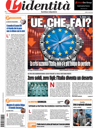 Prima pagina L'Identità di oggi - Quotidiano nazionale