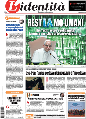 Prima pagina L'Identità di oggi - Quotidiano nazionale
