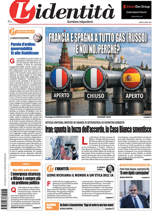 Prima pagina L'Identità di oggi - Quotidiano nazionale