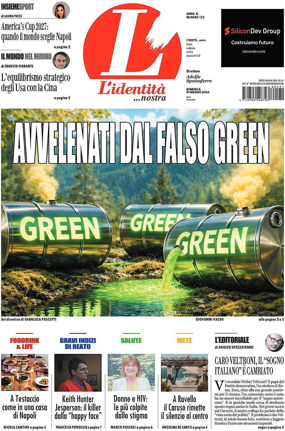 Prima pagina L'Identità di oggi - Edicola 31 Maggio 2026