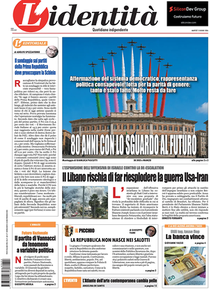 Prima pagina L'Identità di oggi - Quotidiano nazionale