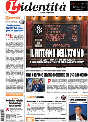 Prima pagina L'Identità di oggi - Quotidiano nazionale