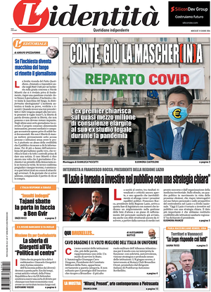 Prima pagina L'Identità di oggi - Quotidiano nazionale
