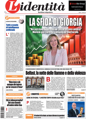 Prima pagina L'Identità di oggi - Quotidiano nazionale
