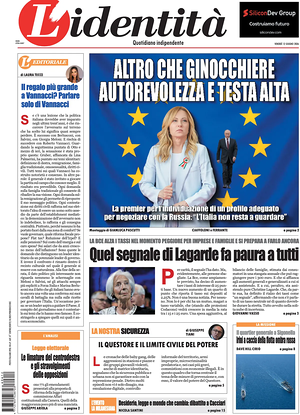 Prima pagina L'Identità di oggi - Quotidiano nazionale