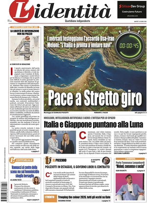Prima pagina L'Identità di oggi - Quotidiano nazionale