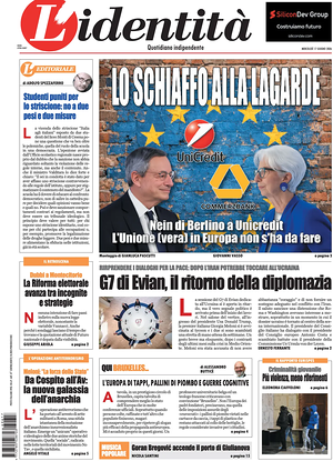 Prima pagina L'Identità di oggi - Quotidiano nazionale