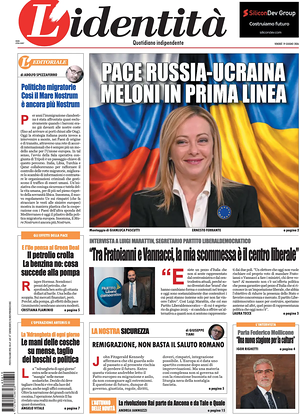 Prima pagina L'Identità di oggi - Quotidiano nazionale