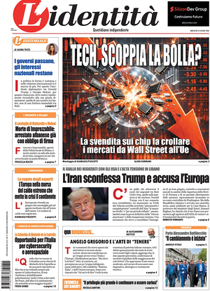 Prima pagina L'Identità di oggi - Quotidiano nazionale