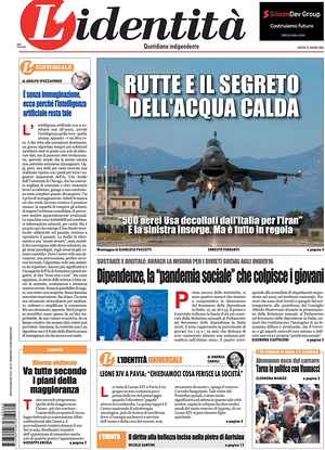 Prima pagina L'Identità di oggi - Quotidiano nazionale