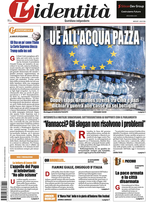 Prima pagina L'Identità di oggi - Quotidiano nazionale