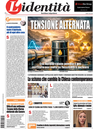 Prima pagina L'Identità di oggi - Quotidiano nazionale