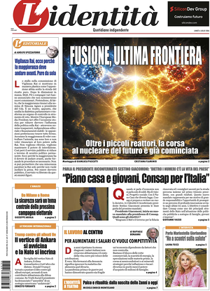 Prima pagina L'Identità di oggi - Quotidiano nazionale