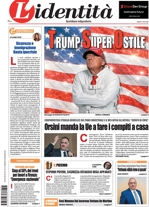 Prima pagina L'Identità di oggi - Quotidiano nazionale