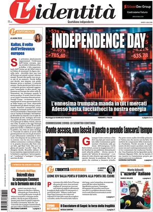 Prima pagina L'Identità di oggi - Quotidiano nazionale