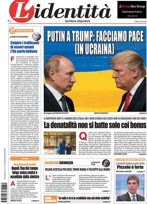 Prima pagina L'Identità di oggi - Quotidiano nazionale