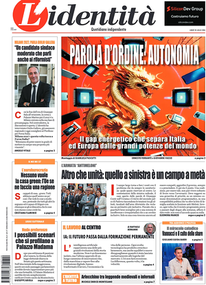 Prima pagina L'Identità di oggi - Quotidiano nazionale