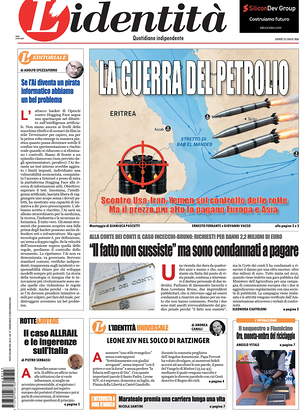 Prima pagina L'Identità di oggi - Quotidiano nazionale