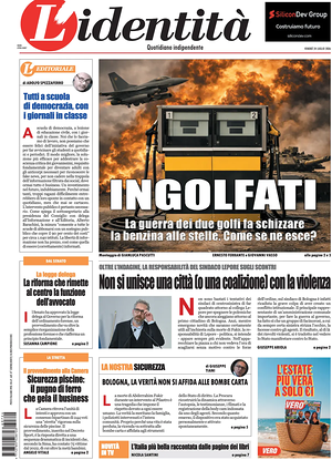 Prima pagina L'Identità di oggi - Quotidiano nazionale