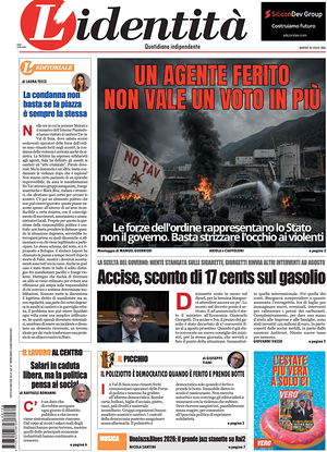 Prima pagina L'Identità di oggi - Quotidiano nazionale