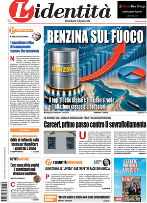 Prima pagina L'Identità di oggi - Quotidiano nazionale