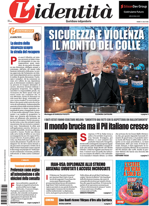 Prima pagina L'Identità di oggi - Quotidiano nazionale