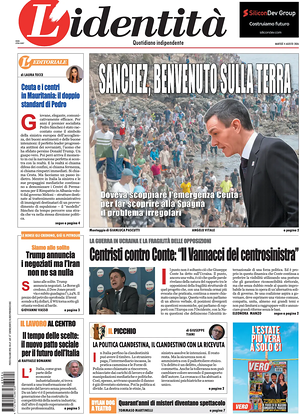 Prima pagina L'Identità di oggi - Quotidiano nazionale