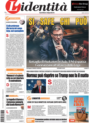 Prima pagina L'Identità di oggi - Quotidiano nazionale