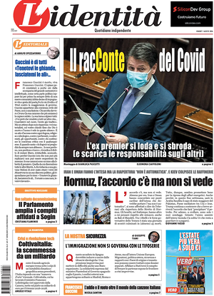 Prima pagina L'Identità di oggi - Quotidiano nazionale