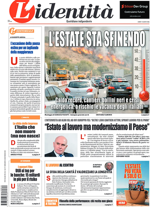 Prima pagina L'Identità di oggi - Quotidiano nazionale