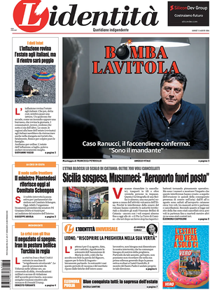Prima pagina L'Identità di oggi - Quotidiano nazionale
