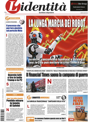 Prima pagina L'Identità di oggi - Quotidiano nazionale