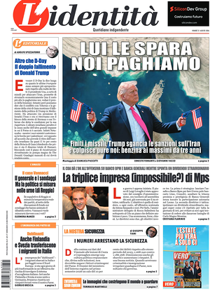 Prima pagina L'Identità di oggi - Quotidiano nazionale