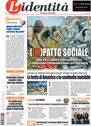 Prima pagina L'Identità di oggi - Quotidiano nazionale