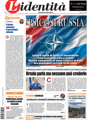 Prima pagina L'Identità di oggi - Quotidiano nazionale