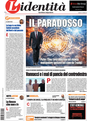 Prima pagina L'Identità di oggi - Quotidiano nazionale