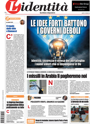 Prima pagina L'Identità di oggi - Quotidiano nazionale