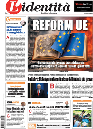 Prima pagina L'Identità di oggi - Quotidiano nazionale