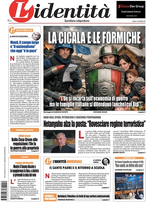 Prima pagina L'Identità di oggi - Quotidiano nazionale