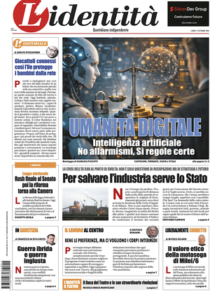 Prima pagina L'Identità di oggi - Quotidiano nazionale