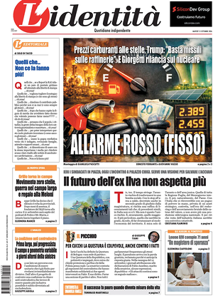 Prima pagina L'Identità di oggi - Quotidiano nazionale