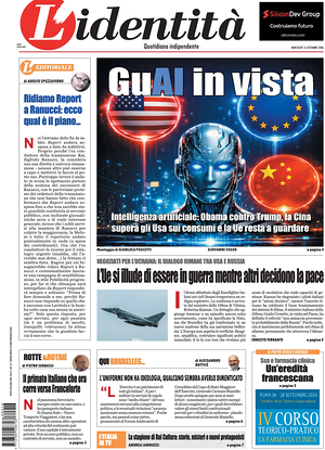 Prima pagina L'Identità di oggi - Quotidiano nazionale