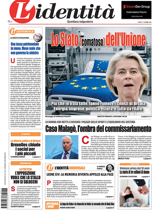 Prima pagina L'Identità di oggi - Quotidiano nazionale