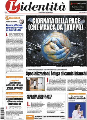 Prima pagina L'Identità di oggi - Quotidiano nazionale