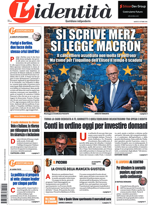 Prima pagina L'Identità di oggi - Quotidiano nazionale